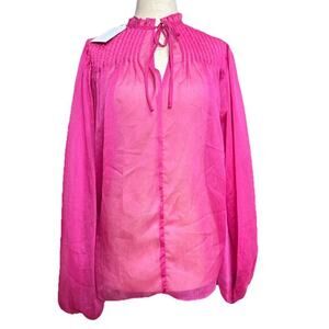 NWT $68 Lucy Paris Pintucked Sheer Blouse Sz XS Split Neck Tie Mock Neck Pleated